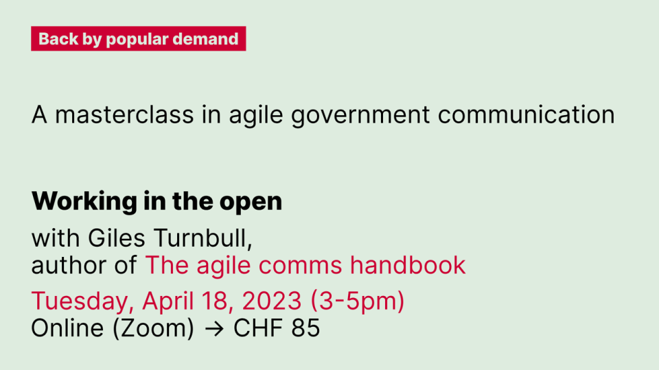 Flyer Giles Turnbull "Working in the open" masterclass