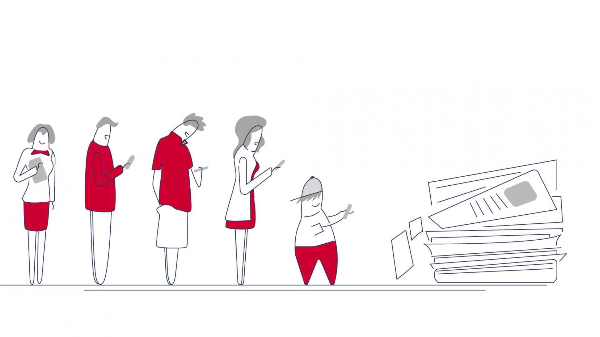 groupe of people waiting in front of files